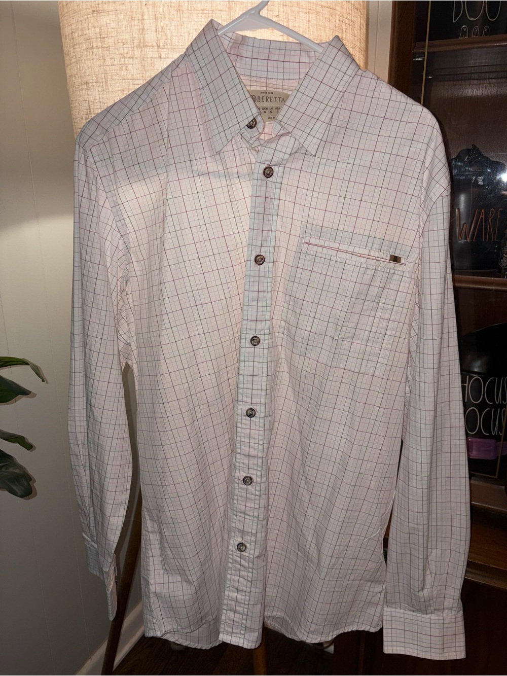Beretta Men's White & Multicolored Grid Button-Down Shirt
